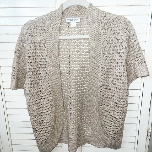 CHRISTOPHER BANKS Womens Taupe Tan Cotton/Rayon S/S Open Front Sweater Petite XL - Picture 1 of 6